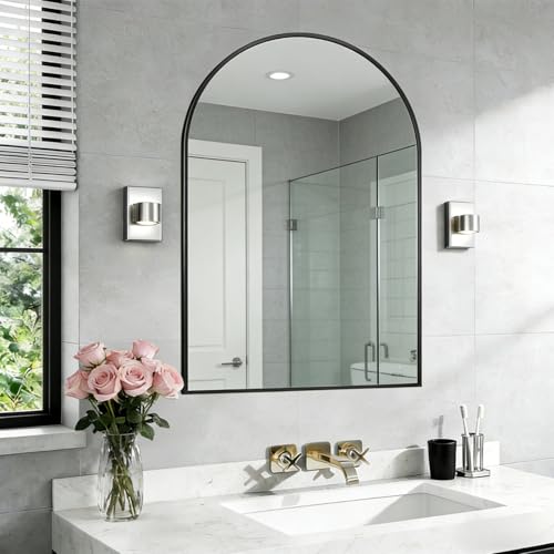 devesanter Spiegel für Bad,60 x 90 cm gewölbter Spiegel,Aluminiumrahmen,Kann schräg montiert oder...