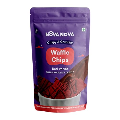 Image of Nova Nova Waffle Chips - Red Velvet with Chocolate Drizzle | 100% Eggless | Freshly Baked | Pack of 2 (130g)