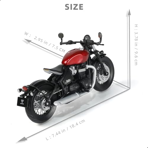 Image of 1:12 Motorcycle Model Toy for Triumph Bobber Bonneville Alloy Die-cast Motorcycle Model No Assembly Required Mini Moto Collection Gift for Adult (Red)