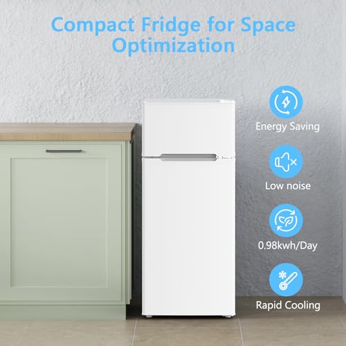 Image of COWSAR 2.45 Cu.Ft Mini Fridge with Freezer, 2 Reversible Door Compact Office Refrigerator with 2 Removable Shelves, Energy Efficient Commercial Dorm Fridge for Bedroom, Office, Apartment, White