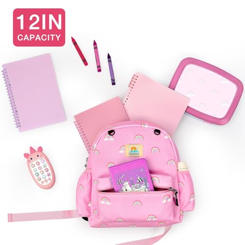 Image of STEAMEDBUN Corduroy Toddler Backpack for Girls 2-4: Kids backpack for Girls - 12 inch Preschool Kindergarten Backpacks - Rainbow