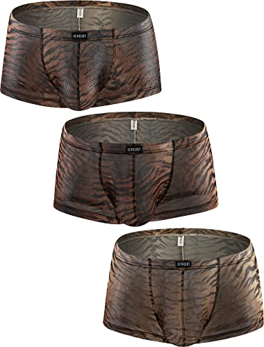 IKINGSKY Men's Tiger Stripes Boxer Briefs Breathable Bulge Shorts Underwear Sexy Low Rise Trunk Under Panties