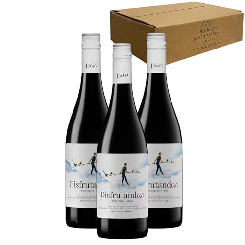 Disfrutando 0.0 Vino Tinto Sin Alcohol - Sabor Elegante e Intenso - Frutos Rojos Maduros con Toques Especiados - Botella de 75 cl - Vegano - Sin Azúcares - Sin Alcohol