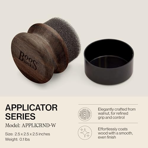 Image of John Boos Oil & Cream Round Applicator for Wood Cutting Boards, Butcher Blocks & Utensils, Walnut - Solid Hardwood Handle, Silver Ion-Treated Sponge, Storage Cap, Easy and Even Application