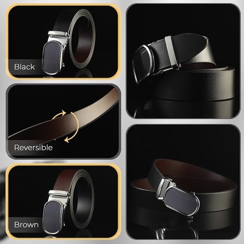 Image of Men's Formal Genuine Leather Autolock Buckle Reversible Black Color Belt