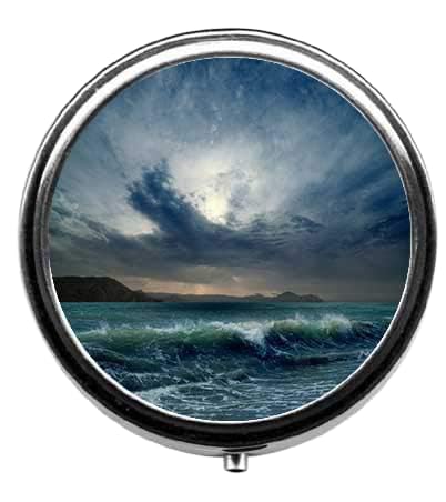Image of Sea Wave Pattern Pill Box /Pill Case-Round Pill Box /Case- Three-Compartment Pill Box /Pill Case