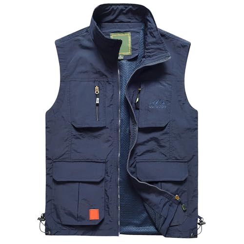 Mens Lightweight Cargo Vest Multi Pocket Outdoor Hiking Fishing Camping