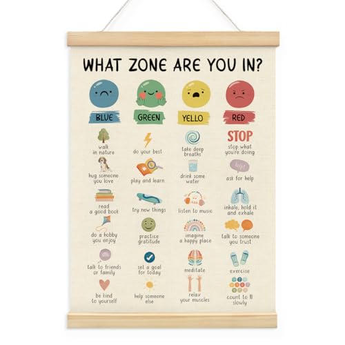 Wheatwin Classroom Decor, Therapist Office Decor, Counselor Gifts Feelings Chart Poster Wall Art Hanger Frame, Calm Corner Classroom Mental Health School Counselor Must Haves 12x16
