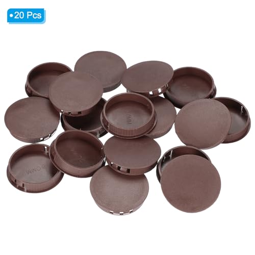 Image of PATIKIL 2 inch /50mm Plastic Hole Plugs, 20Pcs Flush Type Round Hole Plugs Cover Snap in Locking Hole Tube for Table Kitchen Cabinet Furniture, Dark Brown