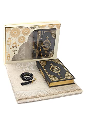 Tapis de prière blanc et Coran traduction allemande en coffret de luxe Ramadan