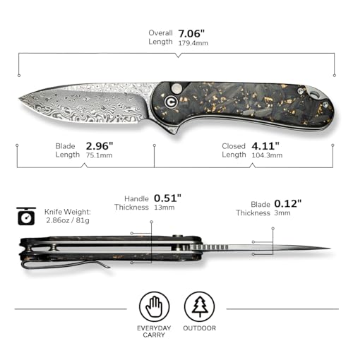 Image of CIVIVI Elementum II Pocket Folding Knife, 2.96 inch Damascus Blade Knife with Deep Carry Pocket Clip for EDC Camping Hiking Hunting C18062P-10