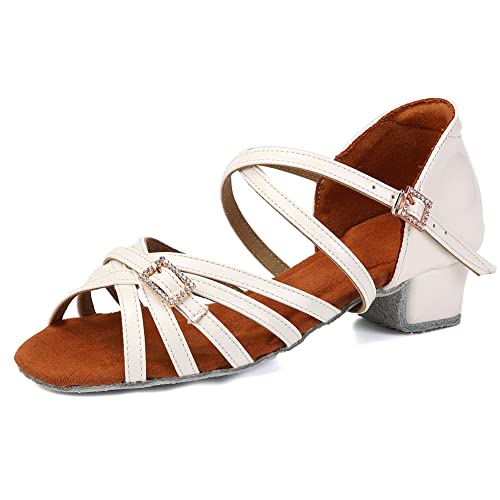 VCIXXVCE Zapatos de Baile Latino Punta Abierta Zapatos de Danza Práctica Tacon Bajo de Salon Salsa Tango para Niña,EU 30 Cover