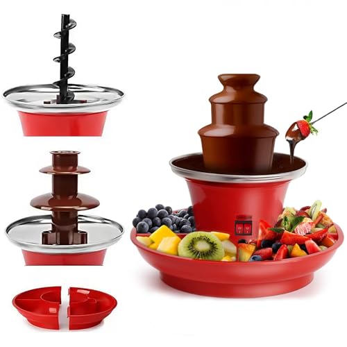 MeYuxg Fuente de chocolate, 3 niveles con función de fusión de 200 ml, fondue de chocolate de 35 W, juego eléctrico con bandeja de almacenamiento, fuente de chocolate de acero inoxidable, pequeña para
