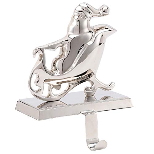 BIRDROCK HOME Nikolaus-Strumpfhalter für Kaminsims, Schlittenreiten, Weihnachtsdekoration, Kaminaufsatz, dekorativer Metallbügel für Strümpfe, Heimdekoration Cover