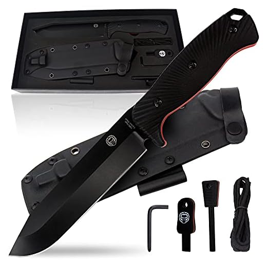 Bushcraft Survival Camping Knife | 1095 High Carbon Steel Fixed Blade Hunting Knife with Sheath | Fire Starter, G10 Scraper & Paracord | Outdoor Chopping Knife |Full Tang Large Survival Knife Kit In Gift Box (Black & Orange)