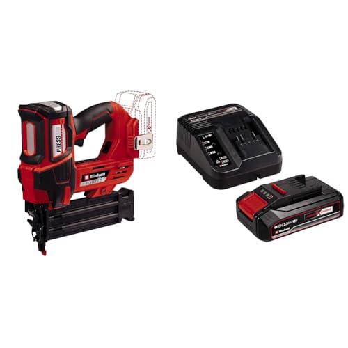 Einhell Chiodatrice a batteria FIXETTO 18/50 N Power X-Change + Einhell Pxc Starter Kit 18 V, Batteria 2,5 Ah E Caricabatteria Power X-Change, Nero Rosso, 10 x 15 x 11.3 Cm