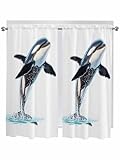 Cute Killer Whale Living Room Curtains 72 Inches Length, Orca Animal Ocean Retro Artwork Window Treatment Curtain Drapes, Light Filtering Drapes for Bedroom Laundry Room, 52'x72', 2 Panels