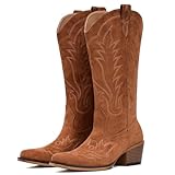 Fioralie Suede Cowboy Boots for Women Western Mid Calf...