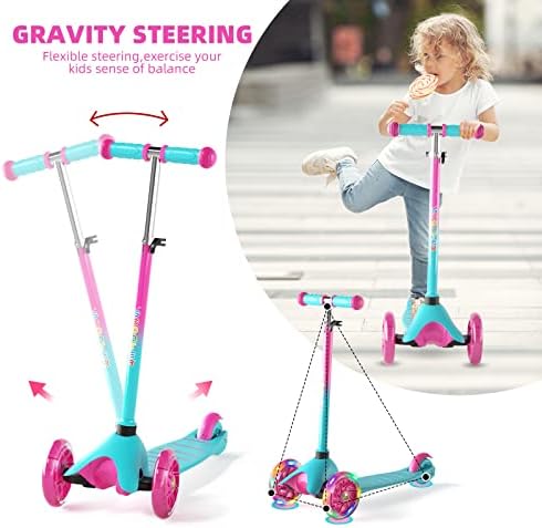 YMINA 3 Wheel Toddler Scooter for Kids 2 - 5 Years Old Boy Girl Kick Scooter Lightweight with 4 Adjustable Height PU Flashing Wheels Mini Scooter for Children