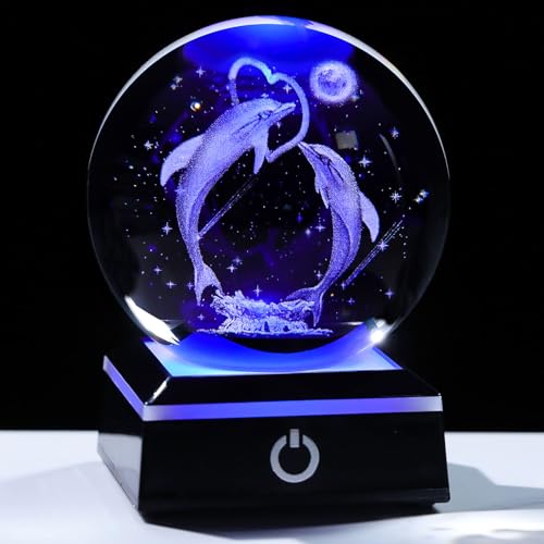 Enjinkail 3D Crystal Ball Dolphin Gifts for Women Men Adults Snow Globe Ornament...