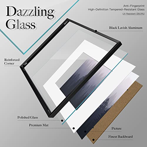 Image of VCK 12x12 Aluminum Black Picture Frames with Mat for 8x8 Picture or 12x12 without Mat, Metal Square Photo Frame with Real Tempered Glass For Wall (1 Pack)