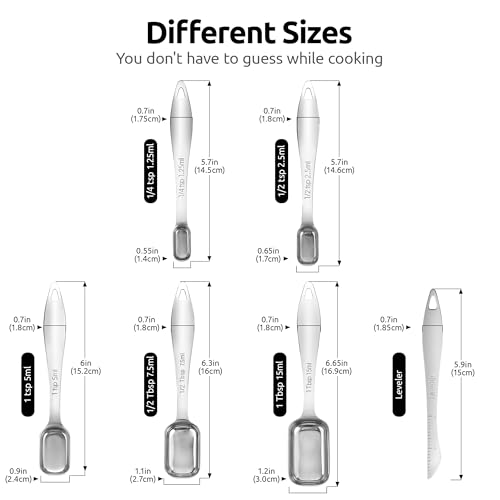 Image of U-Taste Narrow Square Measuring Spoons, Metal Measure Set of 6 with Leveler