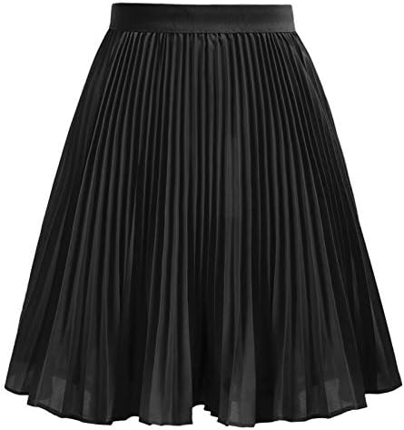 GRACE KARIN Girl's Midi Skirt Elastic Waist A-line Flared Skirt Black 10 Years