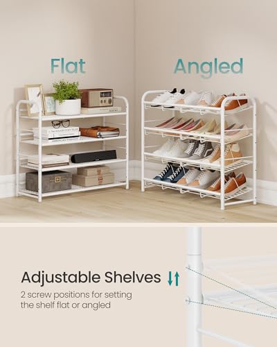 Image of SONGMICS Stackable Shoe Rack, 4 Tier Metal Shoes Rack Storage Shelf, Holds up to 16 Pairs, Adjustable Slanted Shelves Tower Organizer for Closet Entryway Small Spaces, White