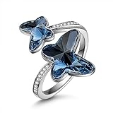 ANGEL NINA Butterfly Ring for Women Sterling Silver Stud Crystal Hypoallergenic Women Jewelry Birthday Gifts Blue