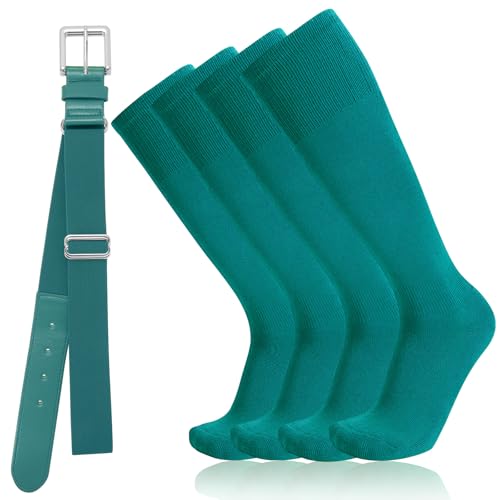 Baseball Socks and Belt Combo for Youth Adult - Softball Sock and Belt for Girls and Boys (Teal 2 Pairs of Socks & 1 Belt)