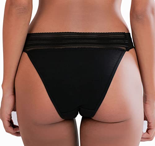Image of Women's Classy Black Thong Style Full Coverage Hipster Panty to Hold On with Soft Lace at Waist | ELGANTE 8M-V9FH-OXWV