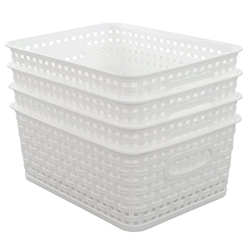Lesbin White Plastic Weave Baskets, 4-Pack #TOP5