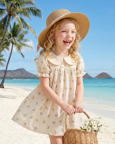 Image of Kucnuzki Baby Girl Clothes Cute Spring Summer Sun Dresses Toddler Casual Puff Sleeve Floral Dress Girls Summer Outfits