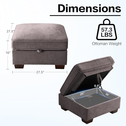 Image of TEKAMON 27.5 inch Storage Ottoman, Square Footrest with Sponge Padded Seat, Chenille Fabric Step Stool for Sofa, Bedroom, Living Room, Entryway, Modern Change Shoes Stool, Wood Legs,(Dark Grey)