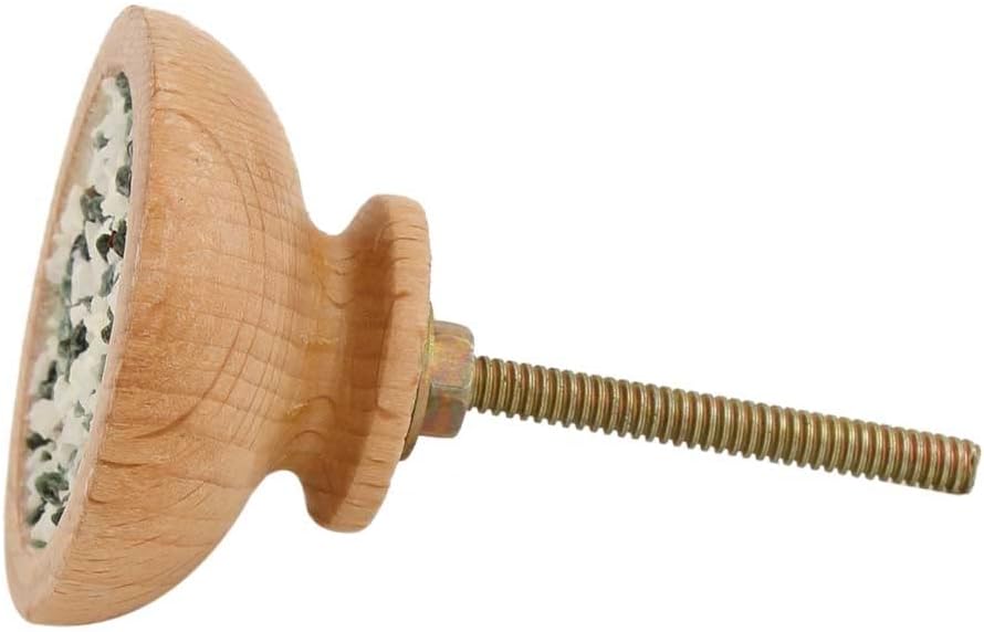 Indian Shelf 6 Piece Round Wood Stone Green White Unique Dresser Knobs Drawer Handles Cabinet Pulls Decorative Touch