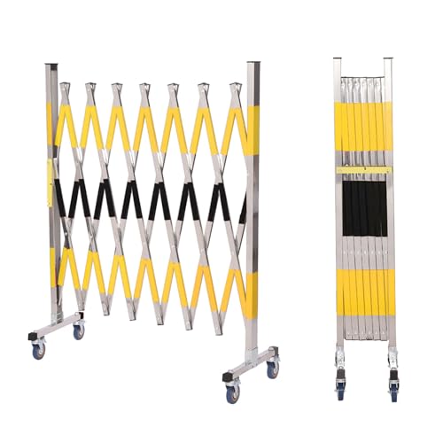 Barrière de chantier, Barrière Métallique Ciseaux Extensible pour Contrôle de Foules, Poteau de Guidage Aciers Inoxydables, Attention Grille industrielle avec Roues...
