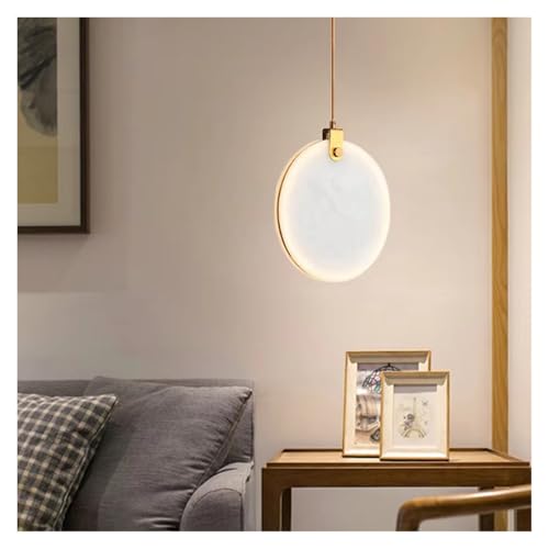 Lampe suspendue LED en albâtre naturel et cadre doré pour salon