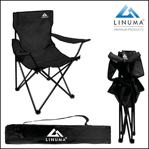 LINUMA® 2er Set - Faltstuhl SCHWARZ Campingstuhl Anglerstuhl mit Getränkehalter & Tragetasche - Anglersessel klappbar - Klappstuhl Gartenstuhl Faltstuhl Relaxsessel Angelsessel faltbar – Bild 5