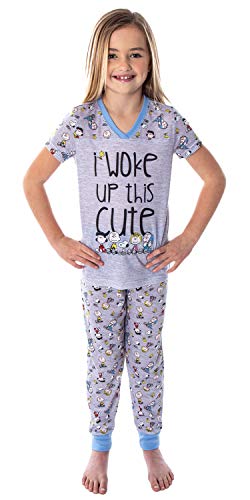 Peanuts Girls' Woke Up This Cute Pajamas Shirt And Pants 2 Piece PJ Jogger Pajama Set