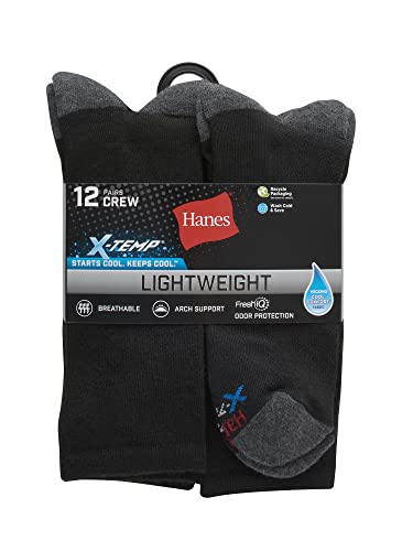 Image of Hanes Men's Socks, Active Cool X-temp Lightweight Moisture-wicking Cushioned Ankle, Crew and No Show, 12 and 14 Pair Packs