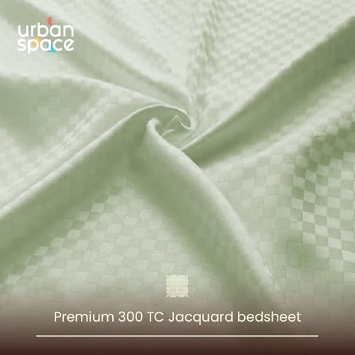Image of Urban Space 100% Cotton 300TC Jacquard Fitted bedsheets for King Size Bed, Pure Cotton Bedsheet King Bed, Checks Fitted bedsheet King Size with 2 Pillow Covers (72 x 78 Inches, Tea Green Cubes)