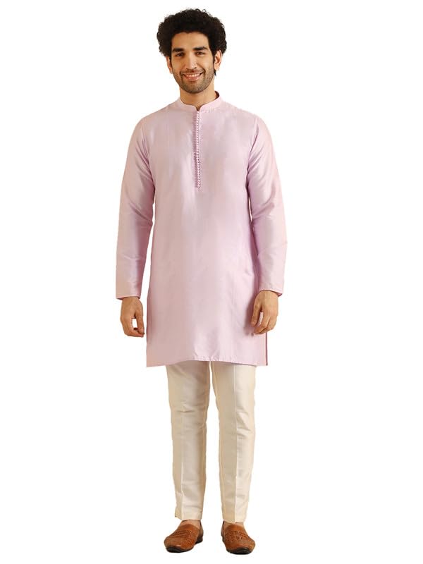 kisah Men's Kurta Trouser Set, Wine Cotton Blend, Solid Regular Fit Mandarin Collar Long Sleeves-picture-26