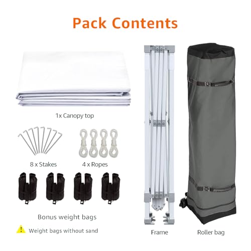 Image of Amazon Basics Outdoor Pop Up 10 x 10 Canopy Tent for Events, Portable with Easy Setup, Sun Shelter, Includes Wheeled Carry Bag, 8 Pegs, 4 Ropes, 4 Weighted Bags, White