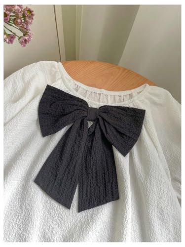 Image of SweatyRocks Girl's Short Sleeve Shirts Summer Crewneck Tops Casual Cute Bow Puff Sleeve Blouses Black and White 9Y