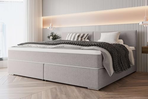 99rooms Phönix Familienbett Boxspringbett Doppelbett Ehebett: 220x200 cm, Webstoff Malmo_New Hellgrau, Box: Bonellfederkern, Matratze: Taschenfederkern 17 cm, Kaltschaumtopper 3,5 cm