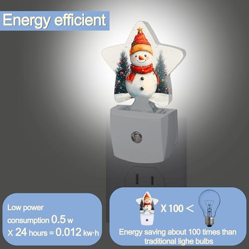 Image of Night Light,Christmas Snowman Plug into Wall with Dusk to Dawn Light Sensors,Winter Trees Warm Star Nightlights for Bedroom,Bathroom,Hallway,Kitchen Home Decor Desk Lamp