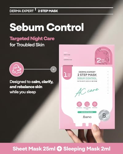 Bano Derma Expert 2 Step Sebum Control Face Mask – 2 in 1 Soothing Sheet & Sleeping Mask with Salicylic Acid, Niacinamide & Hyaluronic Acid | Support Glow for Glass Skin | Korean Skincare | 7 Sheets — view 2