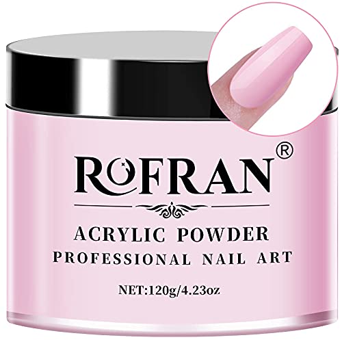 ROFRAN Acrylic Powder 4.23oz Light Pink Color Professional Acrylic Nail System Large Capacity Nail Art Powder for Nail Extension, Odor-Free, and Long-Lasting, No Needed Nail Lamp Curing