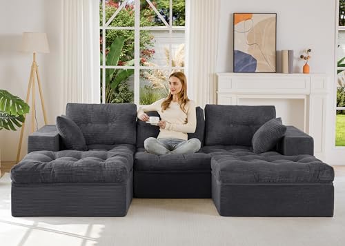 Image of MAXYOYO 104 inch U Shaped Modular Sectional Sofa with 2 Ottomans, Cloud Boneless Couch with Layered Cushion, Flexible Module Combination Sofa for Living Room, No Assembly Required, Dark Grey