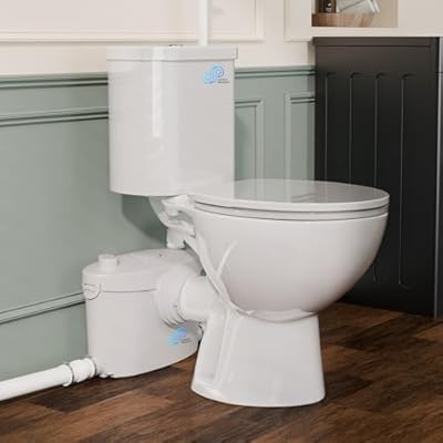 Simple Project 750W Macerating Toilet System with 4-Inlet, Macerator Pump Upflush Toilet System for Basement, Modern Toilet Bowls with Toilets Tank & Pump Extension Pipe - Easy Install, Space Saving